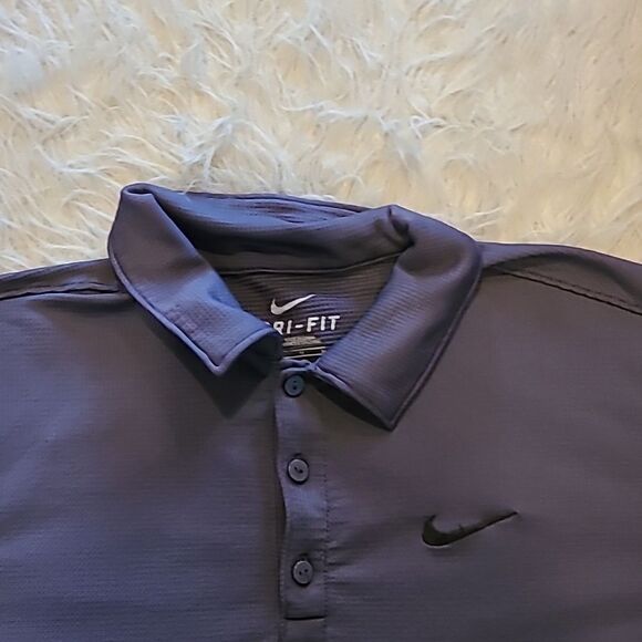 Nike mens dark gray and black dri fit polyester short sleeve polo size medium - Picture 2 of 8